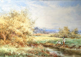 Exquisite Late C19th Victorian Watercolour "On the Bank of The Stream" Clara Bridges