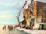 Superb Large Vintage Dutch School Oil on Canvas Board - Figures on a Frozen Canal - Max Brandrett SOLD