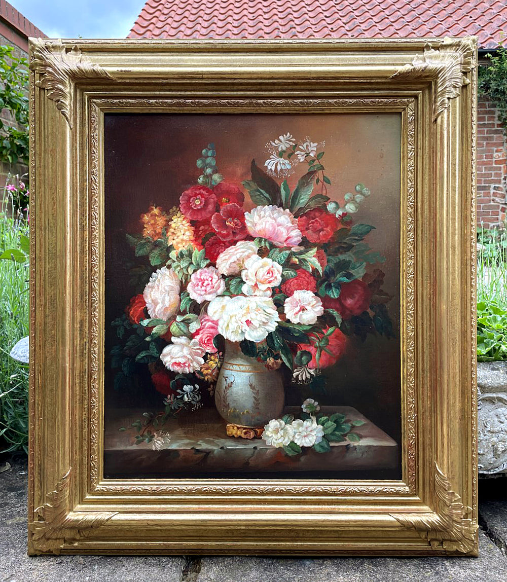Beautiful Earl/Mid C20th Dutch School Floral Oil on Canvas - Flowers on a Marble Ledge SOLD