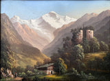 Fine Late C19th Victorian European School Oil on Board - Alpine Landscape with Figures SOLD