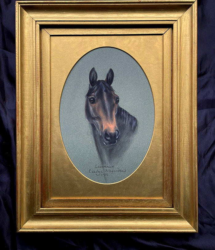Exquisite Mid C20th Pastel Portrait of a Thoroughbred Horse 