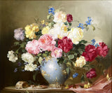 Superb Large Mid C20th Still Life Oil on Canvas - Roses in an Ormolu Vase SOLD