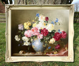 Superb Large Mid C20th Still Life Oil on Canvas - Roses in an Ormolu Vase SOLD