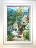 Delightful Edwardian Watercolour - Woman by a Thatched Cottage Minehead by Walter Henry Sweet (1889-1943) SOLD