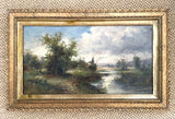 Superb C19th Victorian Oil on Canvas - Extensive River Landscape with figures - B Lambert SOLD