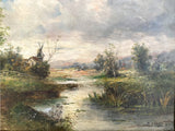 Superb C19th Victorian Oil on Canvas - Extensive River Landscape with figures - B Lambert SOLD