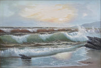 Fine Large Vintage Mid C20th Oil on Canvas - " Sunset at the Beach" - Schubert SOLD