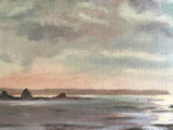 Beautiful Vintage English School Oil on Board - Figures on a Beach at Sunset - Jamieson 1958 SOLD