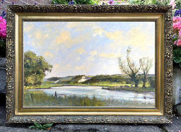 Excellent Vintage C20th Impressionist Oil on Board - "River Test in Summer" by Alistair Kilburn Active SOLD