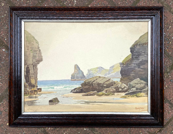 Fine Late C19th Victorian Watercolour - Cornish Beach Scene - Charles Edward Hannaford (1863-1955) SOLD
