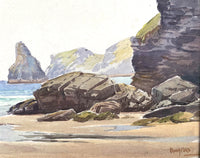 Fine Late C19th Victorian Watercolour - Cornish Beach Scene - Charles Edward Hannaford (1863-1955)