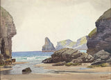 Fine Late C19th Victorian Watercolour - Cornish Beach Scene - Charles Edward Hannaford (1863-1955)