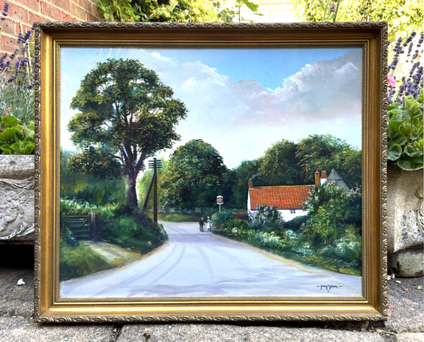 Delightful Mid C20th Vintage Oil on Board - "Bygones, Little Walsingham" by James J Allen