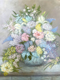 Delightful Mid C20th English Impressionist School Oil on Board - Flowers in a Light Blue Bowl SOLD