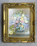 Delightful Mid C20th English Impressionist School Oil on Board - Flowers in a Light Blue Bowl SOLD