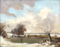 Superb Mid C20th Vintage Dutch School Oil on Canvas - Ice Skaters in a Winter Landscape  SOLD