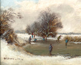 Superb Mid C20th Vintage Dutch School Oil on Canvas - Ice Skaters in a Winter Landscape  SOLD