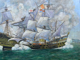 Superb Vintage Mid C20th Naval Oil on Canvas Board - "Drake's Golden Hind takes the Cacafeugo" SOLD