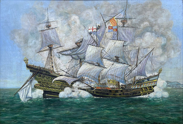 Superb Vintage Mid C20th Naval Oil on Canvas Board - 