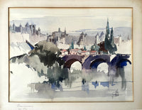 Exquisite Late C19th Victorian French School Watercolour - View of Carcassonne