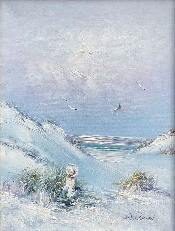 Beautiful Vintage Mid C20th Oil on Canvas - Girl on a Beach SOLD