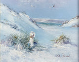 Beautiful Vintage Mid C20th Oil on Canvas - Girl on a Beach SOLD