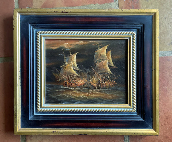 Fine Vintage Mid C20th Oil on Canvas Board - Battle of the Nile 1798 SOLD