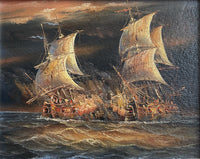 Fine Vintage Mid C20th Oil on Canvas Board - Battle of the Nile 1798 SOLD