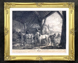 Fine Mid C18th Copper Plate Engraving "L'Ecurie Flamande" by Jean Moyreau aft. P. Wouvermans 1755