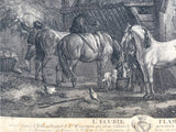 Fine Mid C18th Copper Plate Engraving "L'Ecurie Flamande" by Jean Moyreau aft. P. Wouvermans 1755