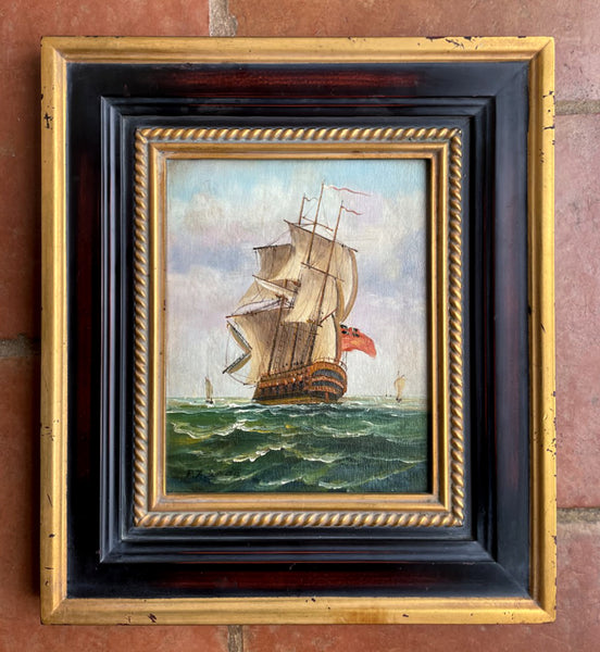 Fine Vintage Mid C20th Oil on Canvas Board - A Galleon in full sale SOLD