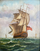 Fine Vintage Mid C20th Oil on Canvas Board - A Galleon in full sale SOLD
