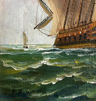 Fine Vintage Mid C20th Oil on Canvas Board - A Galleon in full sale SOLD