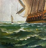 Fine Vintage Mid C20th Oil on Canvas Board - A Galleon in full sale SOLD