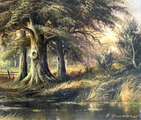 Excellent Mid C20th Vintage Oil on Canvas Board - Woodland Landscape with Cottages - Horst Baumgart SOLD