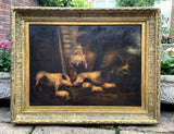 Excellent C18th Georgian Oil on Oak Panel - Pigs at Feeding Time - Attrib George Morland