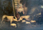 Excellent C18th Georgian Oil on Oak Panel - Pigs at Feeding Time - Attrib George Morland SOLD