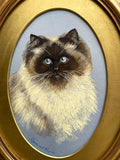 Delightful Vintage Mid C20th Oil Pastel Portrait of a Ragdoll Cat SOLD
