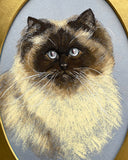 Delightful Vintage Mid C20th Oil Pastel Portrait of a Ragdoll Cat SOLD