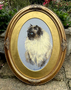 Exquisite Vintage Mid C20th Oil Pastel Portrait of a Ragdoll Cat SOLD