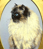 Exquisite Vintage Mid C20th Oil Pastel Portrait of a Ragdoll Cat SOLD