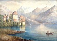 Fine Mid C19th Victorian Watercolour - Alpine Landscape Castle of Chillon - William Leighton Leitch SOLD