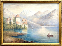 Fine Mid C19th Victorian Watercolour - Alpine Landscape Castle of Chillon - William Leighton Leitch SOLD