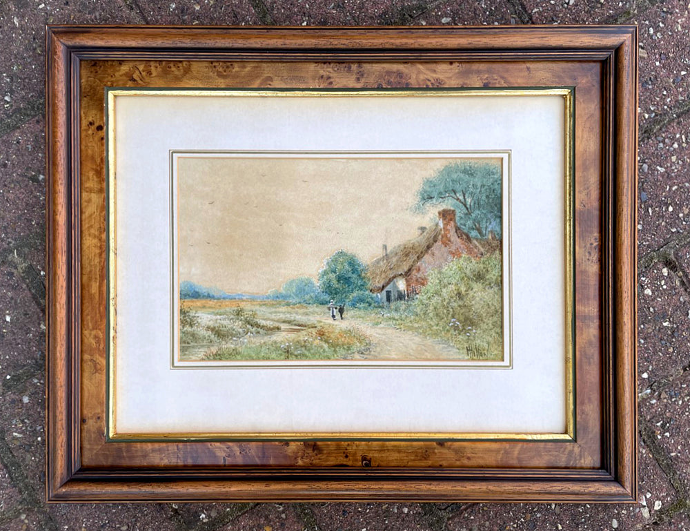 Fine C19th Victorian Watercolour of Figures by a Rural Cottage by Henry Hilton circa 1880 SOLD
