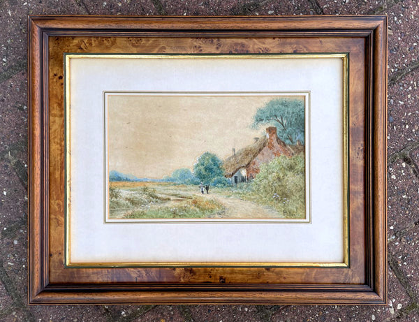 Fine C19th Victorian Watercolour of Figures by a Rural Cottage by Henry Hilton circa 1880 SOLD