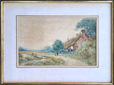 Fine C19th Victorian Watercolour of Figures by a Rural Cottage by Henry Hilton circa 1880 SOLD