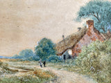 Fine C19th Victorian Watercolour of Figures by a Rural Cottage by Henry Hilton circa 1880 SOLD