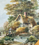 Beautiful C19th Victorian English School Watercolour - Rural Cottage by a Pond