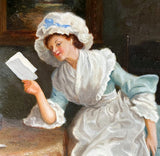 Beautiful Mid C19th Victorian English School Oil on Artists Board - The Love Letter SOLD