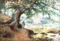 Exquisite C19th Victorian Watercolour "Young Girl in Woodland at Hemingford" by Edmund Morison Wimperis 1888   SOLD